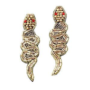 Tigerstars Oversized Bronze Beaded Snake Earrings